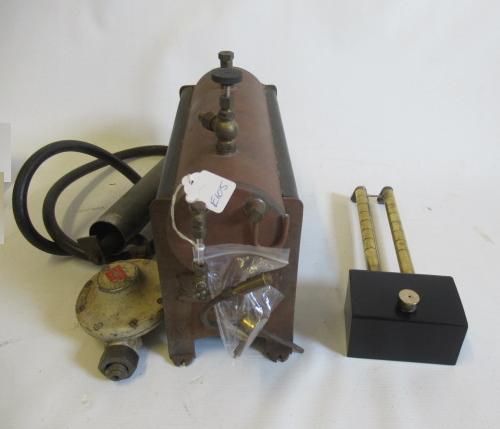 Large Stuart Babcock horizontal boiler with gas burner, water gauge, pressure gauge, safety valve Image