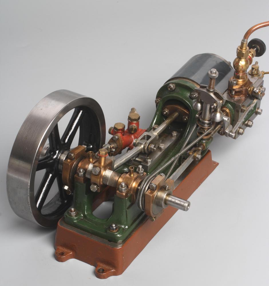 A Stuart No.9 horizontal engine with working regulator, water pump and lubricator, a well made model Image