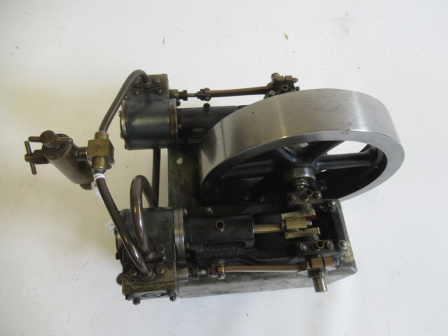 Stuart Turner H10 non-reversing twin cylinder horizontal steam engine mounted on wooden base with Image