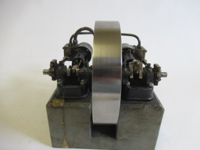 Stuart Turner H10 non-reversing twin cylinder horizontal steam engine mounted on wooden base with Image