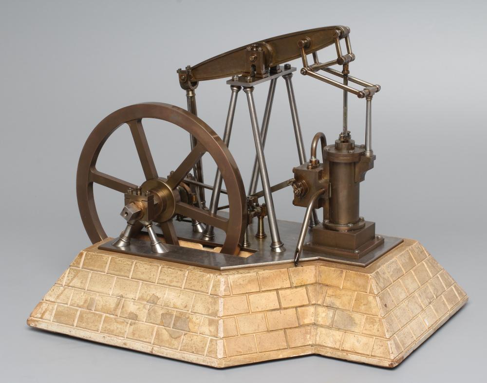 An unusual beam engine model with "A" frame beam support and flywheel bearing support Image