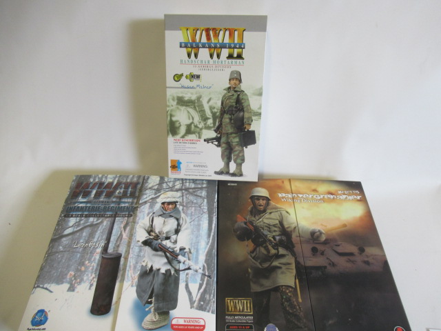 Three WWII figures comprising Handschar Morterman, Wiking SS Division and German Infantry Regiment, Image