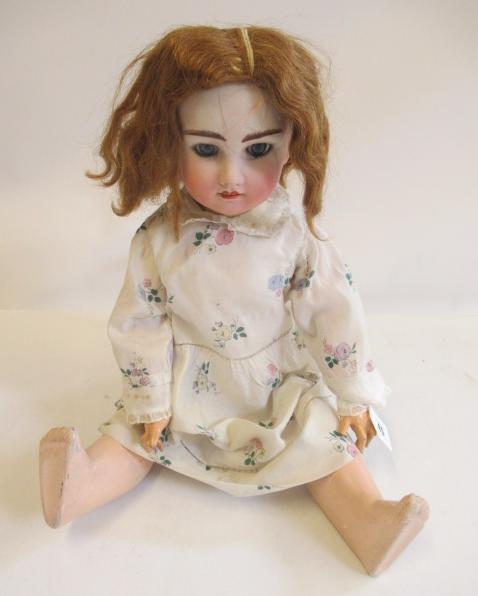 A J. Verlingue bisque socket head Liane doll, with blue glass sleeping eyes, open mouth, teeth, Image
