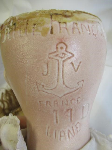 A J. Verlingue bisque socket head Liane doll, with blue glass sleeping eyes, open mouth, teeth, Image