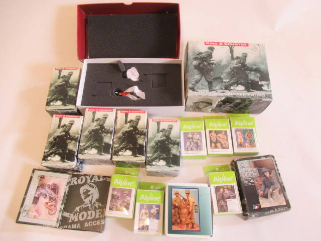 A quantity of WWII figures including King and Country, Alpine and Britains, all items boxed, E (Est. Image