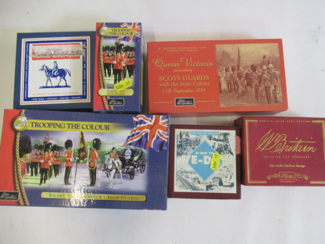 Britains Late Issue figures comprising Guards Trumpeter, Scots Guards, Irish Guards, Purbiah Pipers, Image