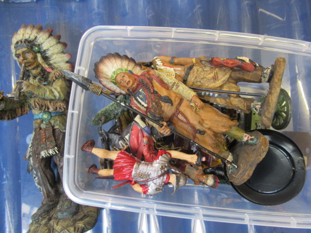 A small quantity of large scale cast figures including North American Indians and Roman soldiers, F Image