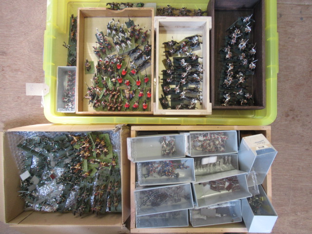A large quantity of 30mm Napoleonic war gaming figures, all items painted, some assembled in rows, G Image