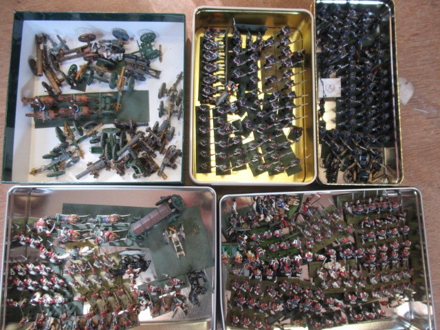 A large quantity of 30mm Napoleonic war gaming figures, all items painted, some assembled in rows, G Image