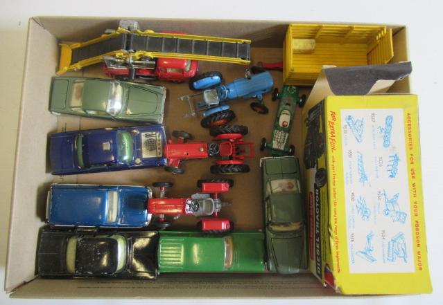 Unboxed diecast vehicles by Corgi and others including Jeep Loader, UNCLE Oldsmobile, three tractors Image