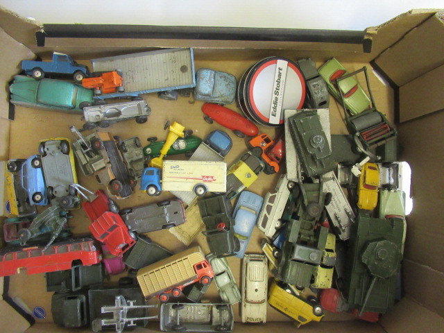 Unboxed playworn diecast vehicles including Walls ice cream lorry, tank cars and trucks, P (Est. Image