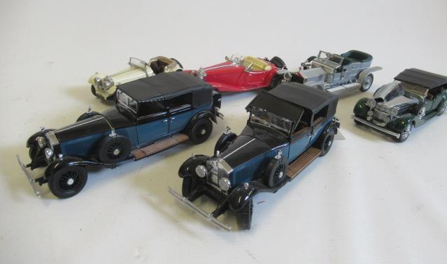 Six unboxed Franklin Mint classic cars including Rolls Royce Silver Ghost, Alvis 4.3 and Jaguar Image