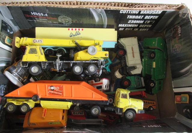 Unboxed playworn modern diecast vehicles including refuse trucks, hopper wagon and crane truck, F-P Image