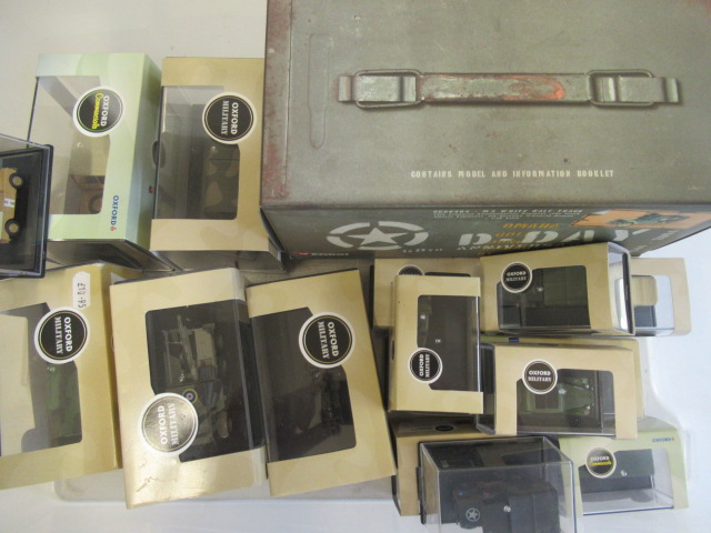Fifteen Oxford military models, all items boxed, E, and Corgi D-Day model half track box, E (Est. Image