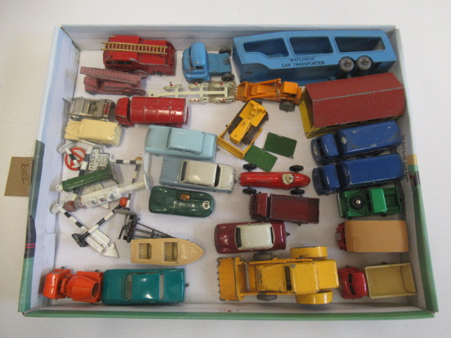 Unboxed Matchbox 1-75 Series vehicles including cars, lorries and car transporter, and a small Image