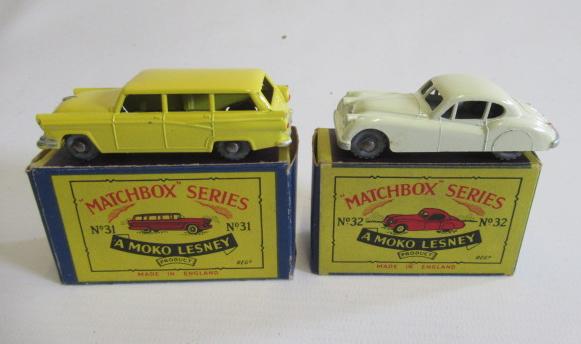 Matchbox 31a Ford station wagon, box M, model M, 32a XK140 Jaguar, box M, model M (Est. plus 24% Image