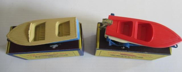 Matchbox 48a speed boat and trailer in early box M, model E-M, 48b Sports boat and trailer, early Image