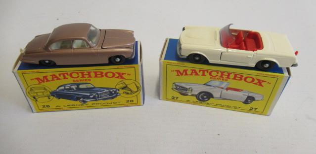 Matchbox 27d Mercedes 230SL, box M, model M, and 28c Jaguar MK10, box M, model M (Est. plus 24% Image