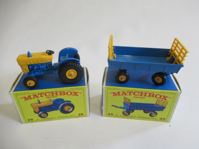 Matchbox 39c Ford Tractor, box M, model M and 40c Hay Trailer, box M, model M (Est. plus 24% premium Image