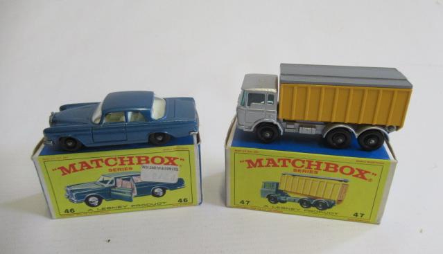 Matchbox 46c Mercedes 300SE, box E, model E-M, and 47c DAF Container Truck, box M, model M (Est. Image