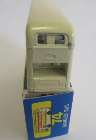 Matchbox 74b Fleetline Bus, box M, model M, small mark to rear right and 75b Ferrari Berlinetta, box Image