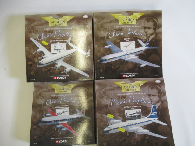 Corgi Aviation Archive B.O.A.C. models comprising Bristol Britannia, Lockhead Constellation, DH4 Image