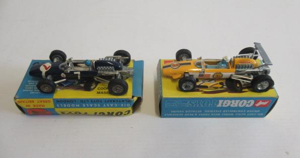 Corgi 156 Cooper Maserati F1 and 159 Cooper Maserati F1, boxes G-E, models G-E (Est. plus 24% Image
