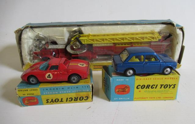Corgi 251 Hillman Imp, 314 Ferrari 250 LM, and La France fire engine, boxes F-P, model G-E Image