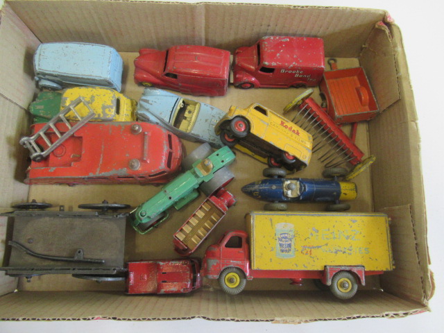 Unboxed Dinky vehicles including fire engine, Heinz Big Bedford, Kodak van and Britain wagon, some Image