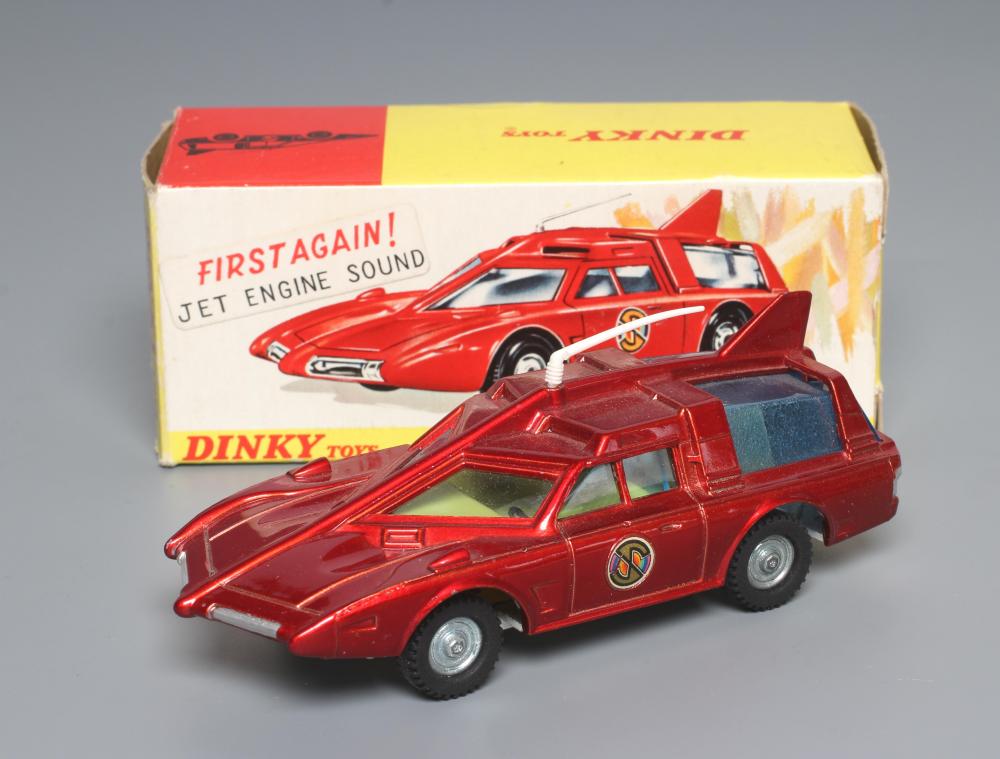 Dinky 103 Spectrum patrol car with jet sound, met-red body, blue tinted windows and white base, box Image
