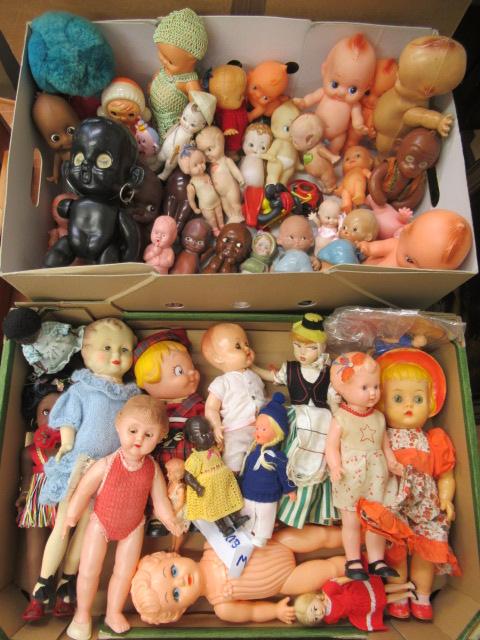 Two boxes of vintage dolls, including one box of mainly Kewpie toys, and another containing a Image