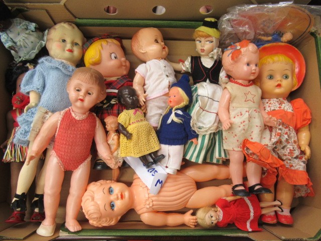 Two boxes of vintage dolls, including one box of mainly Kewpie toys, and another containing a Image