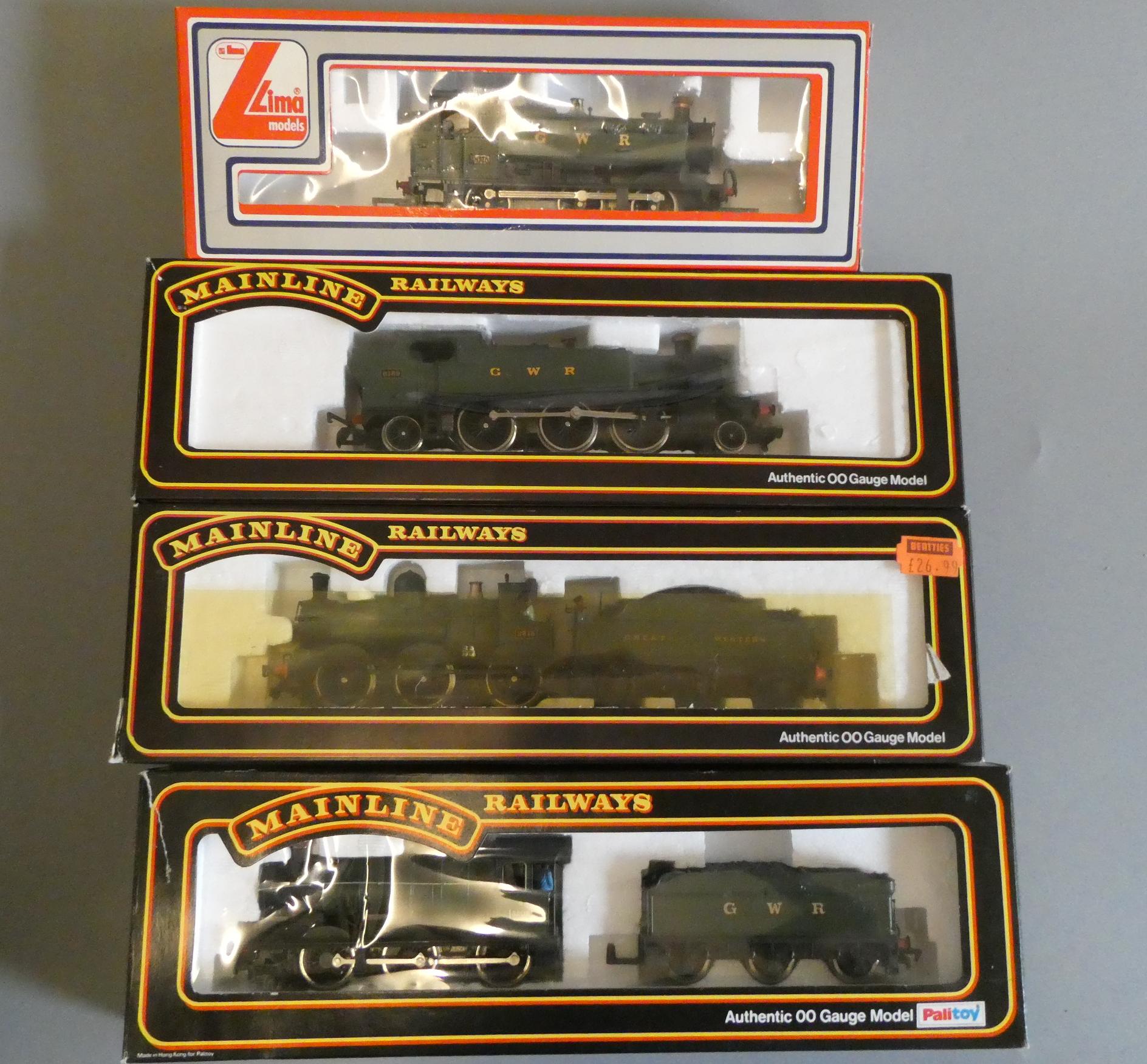 Four G.W.R. locomotives comprising Lima 9403 0-6-0T, Mainline 6169 2-6-2T Mainline 2516 Dean goods Image