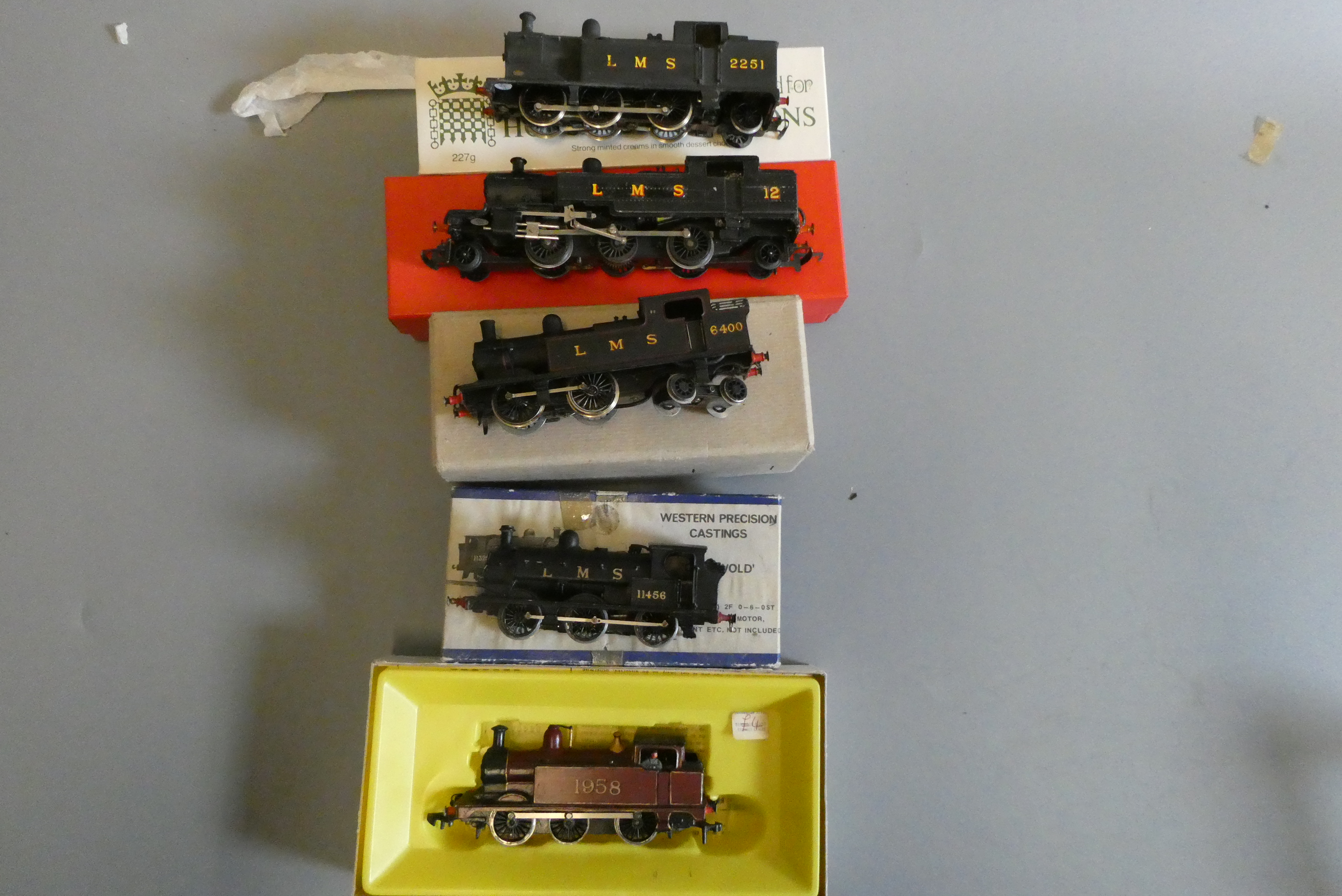 Five kit built locomotives comprising M.R. 0-6-0T, L.M.S. 0-6-0ST 11456, L.M.S. 4-4-0T 6400, L.M.S. Image