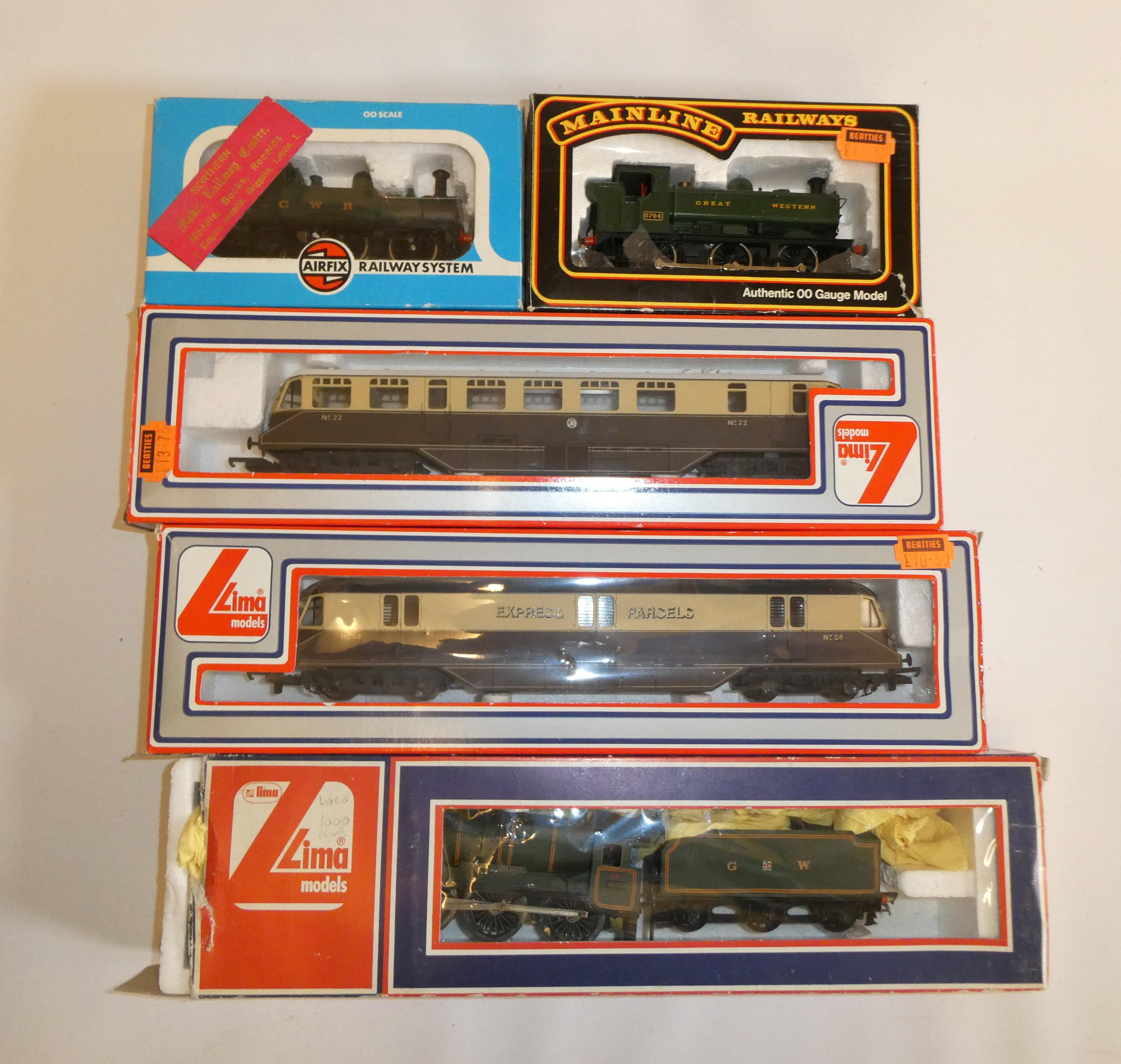 Five G.W.R. locomotives comprising Mainline 0-6-0 5764, Airfix 0-4-2 1466, Lima Railcar No.22, Lima Image