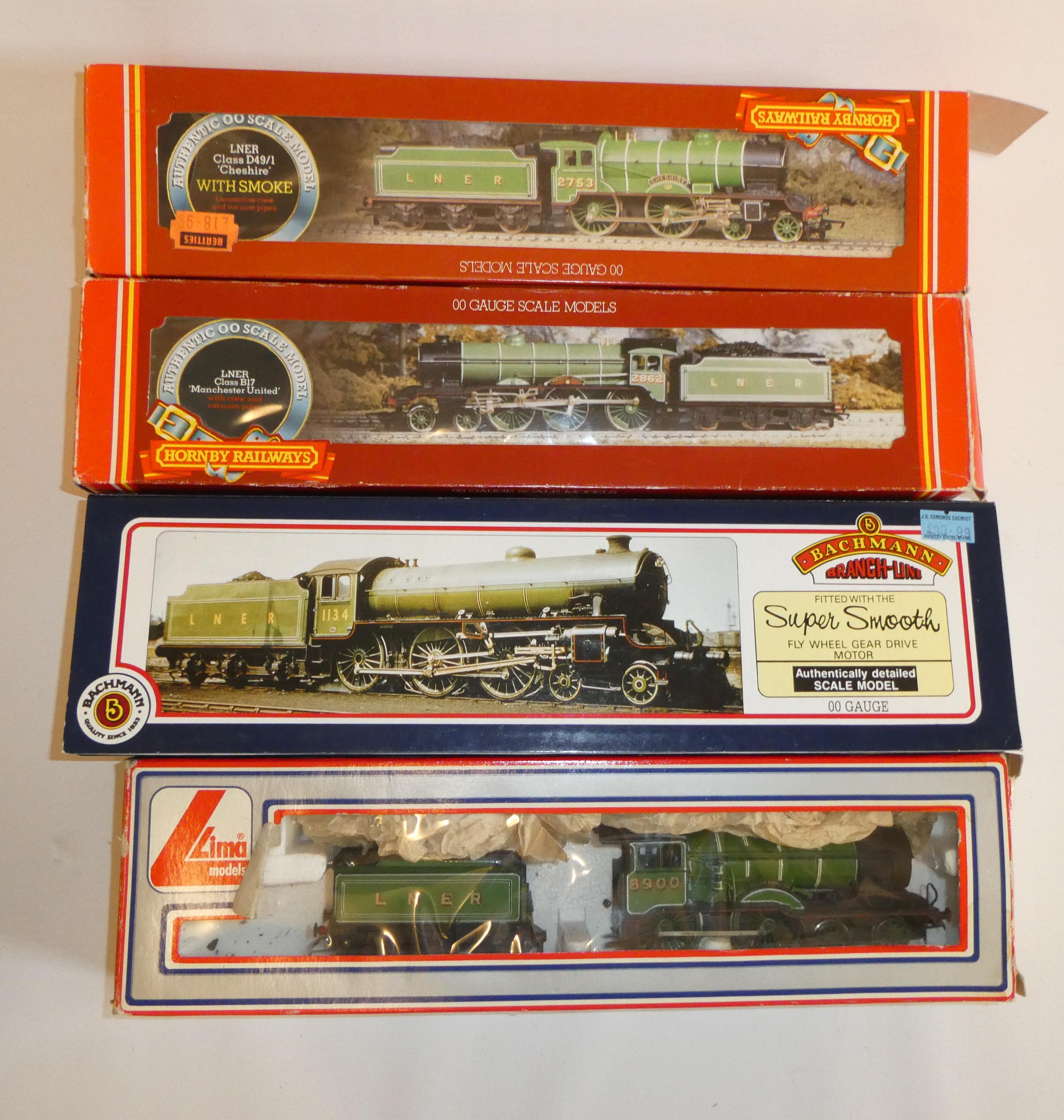 Four L.N.E.R. locomotives comprising Hornby D49 Cheshire, B17 Manchester United Bachmann B1 and kit Image
