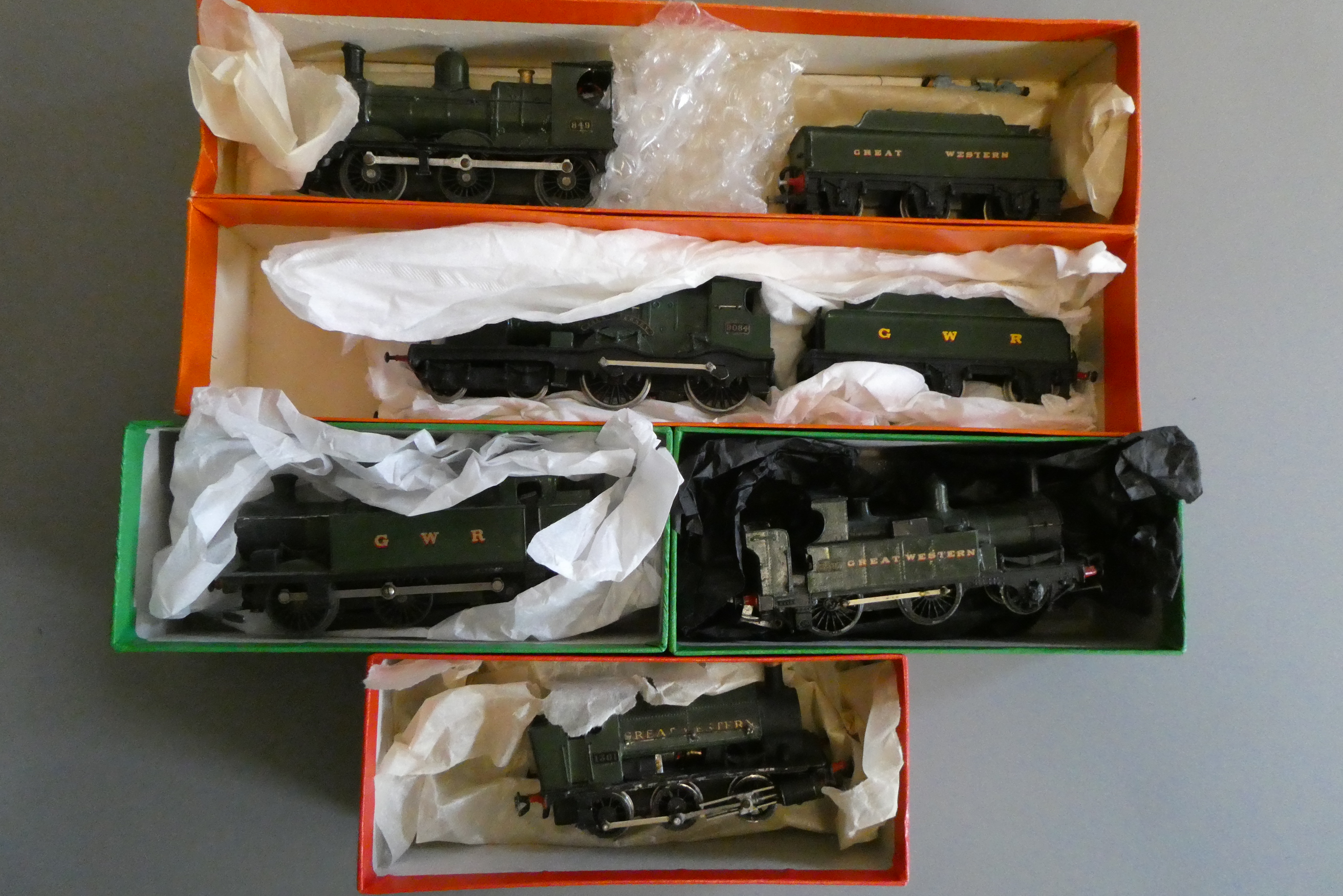 Five kit built G.W.R. locomotives comprising 0-6-0ST 1361, 2-4-0T 3587, 0-6-0T 96, 4-4-0 Duke 9084 Image