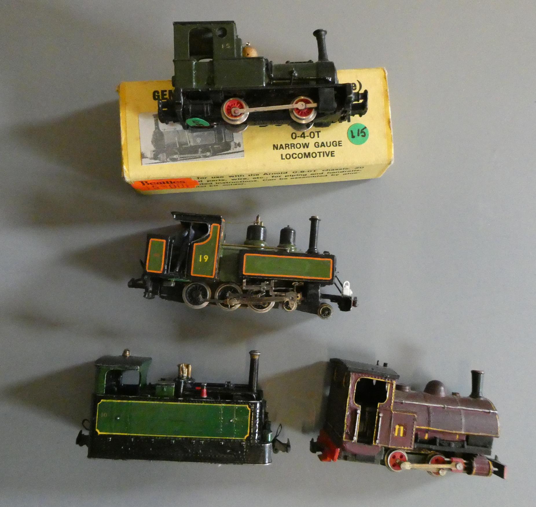 009 Gauge locomotives comprising GEM Dolgoch, Baldwin 4-6-0T, Glyn tram and 0-4-0 Airfix Conversion, Image