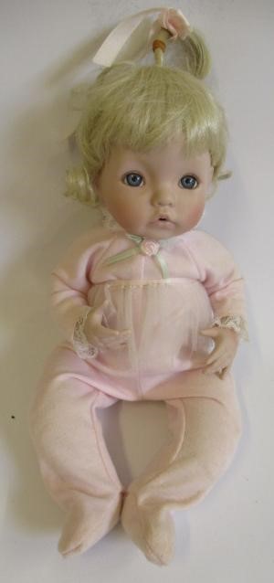 Five Ashton Drake baby dolls, all ceramic with jointed necks, shoulders and hips, one in a bath tub, Image