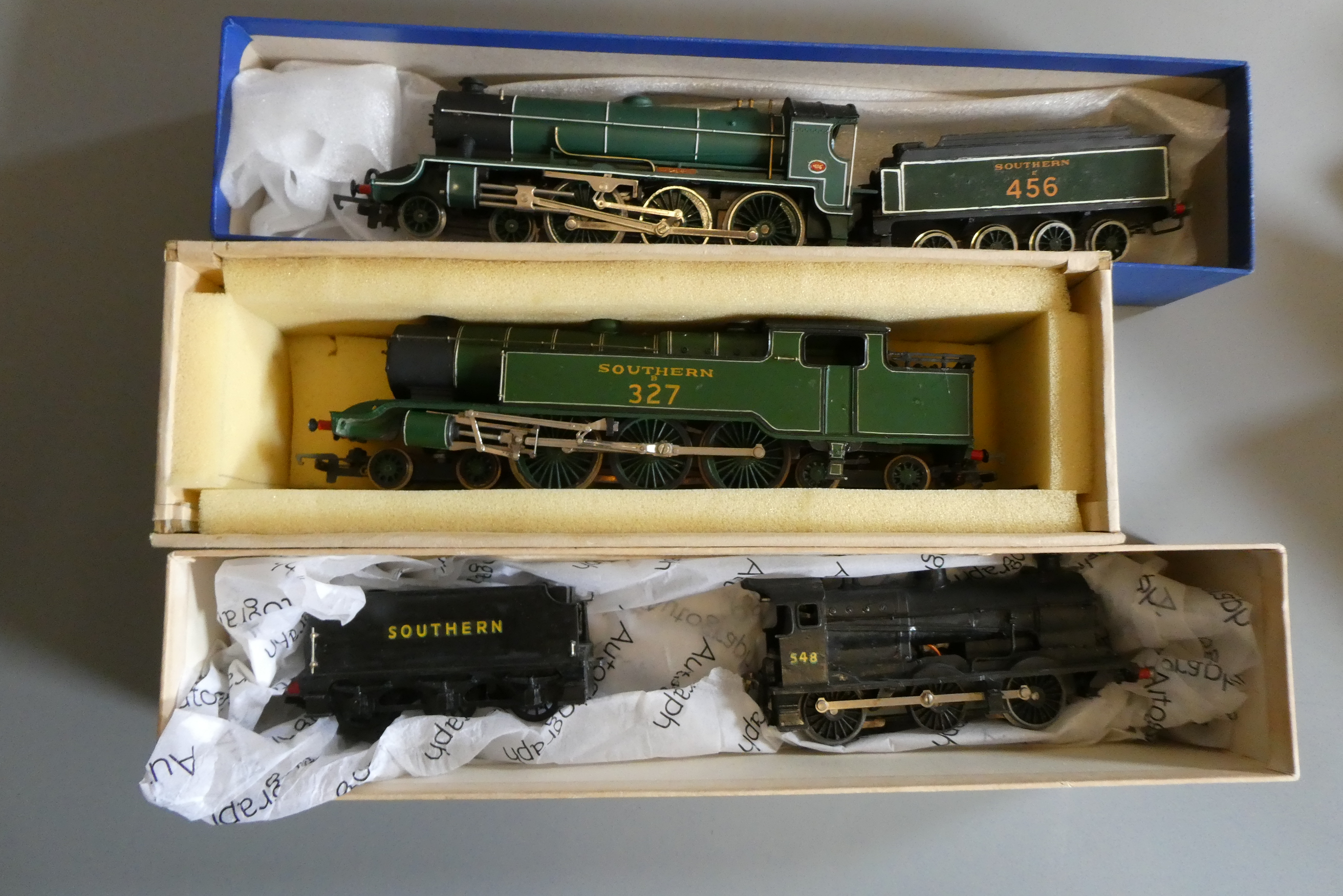 Kit built S.R. locomotives comprising Q Class in black 548, S.R. Baltic 4-6-4T 327 and Hornby N15 Image