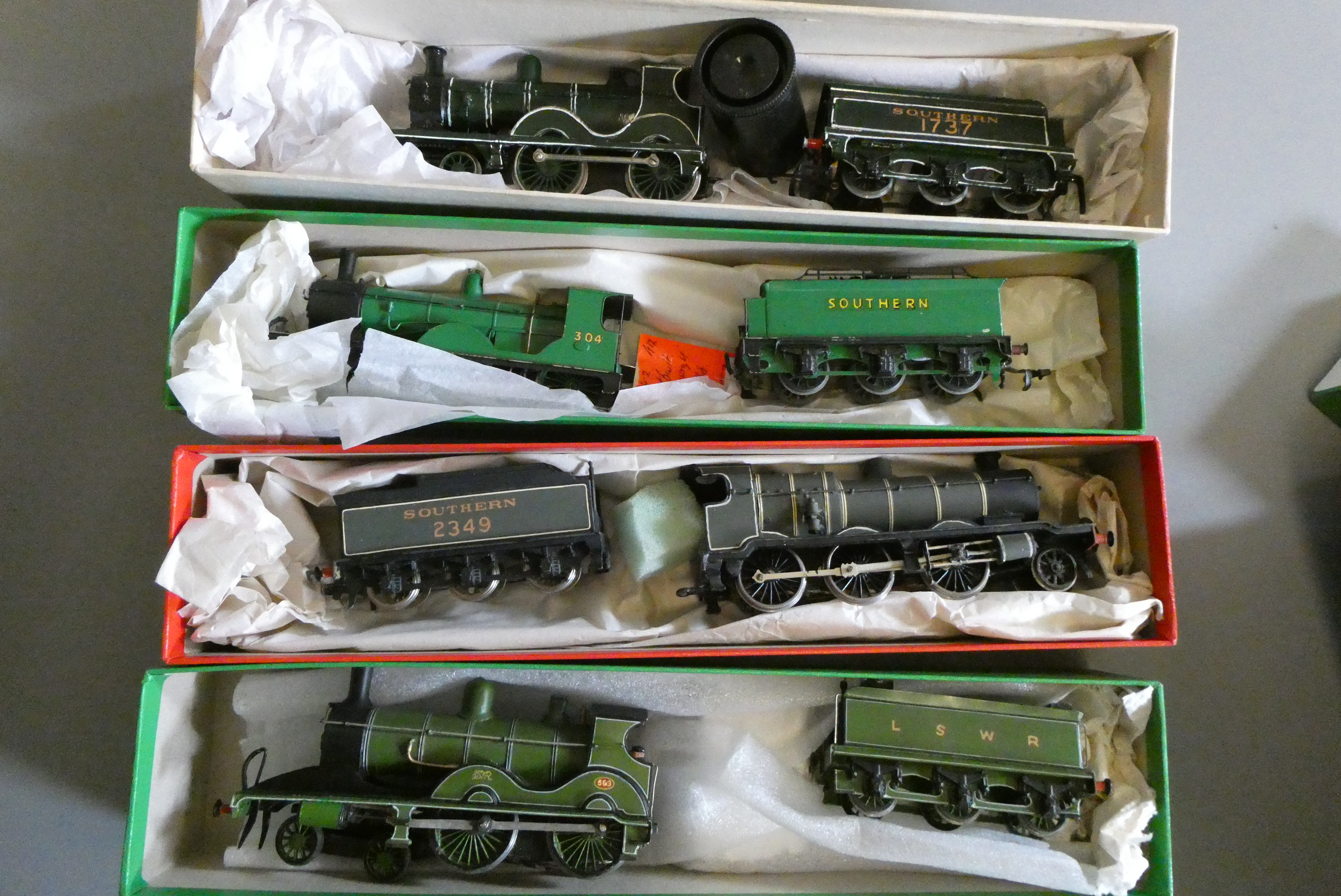 Four kit built S.R. locomotives comprising L.S.W.R. 4-4-0 563, K Class 2-6-0 2394, 4-4-0 T9 304 and Image