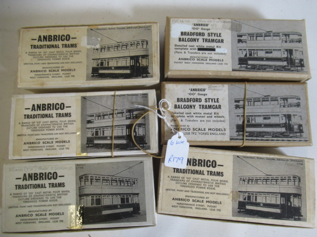 Six Ambrico tram kits Belfast car, Birmingham Leeds car, two Bolton cars and two Bradford cars,. Image