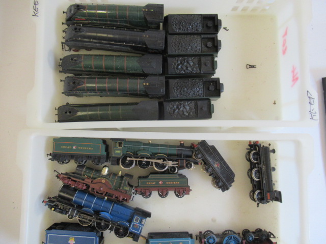Ten playworn locomotives by Hornby, Triang and others including five A4 Class Lord of the Isles and Image
