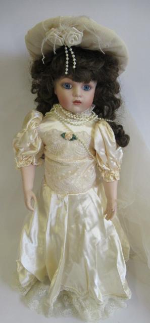 Six collectors dolls, all with ceramic heads, makers such as Titus Tomescu and others, largest 25" Image