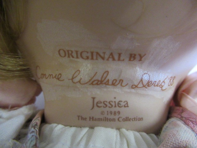 Six collectors dolls, all with ceramic heads, makers such as Titus Tomescu and others, largest 25" Image