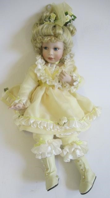 Six collectors dolls, all with ceramic heads, makers such as Titus Tomescu and others, largest 25" Image