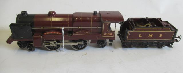 Hornby clockwork Royal Scot in L.M.S. red, some paint loss, minor fatigue on wheels, F (Est. plus Image