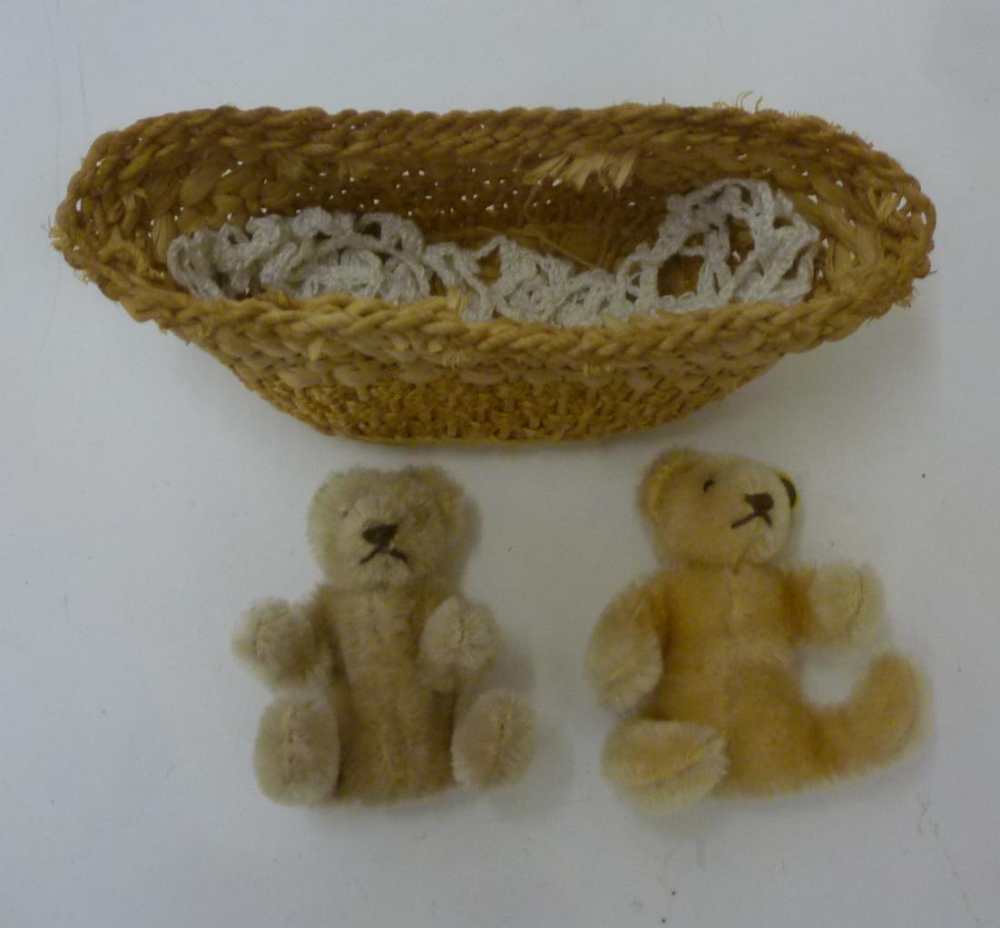 A pair of Steiff miniature  teddy bears in beige plush Image