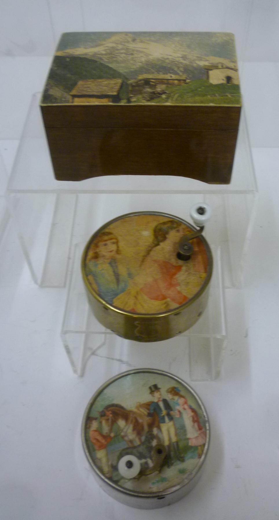 Two French crank wind circular musical boxes Image