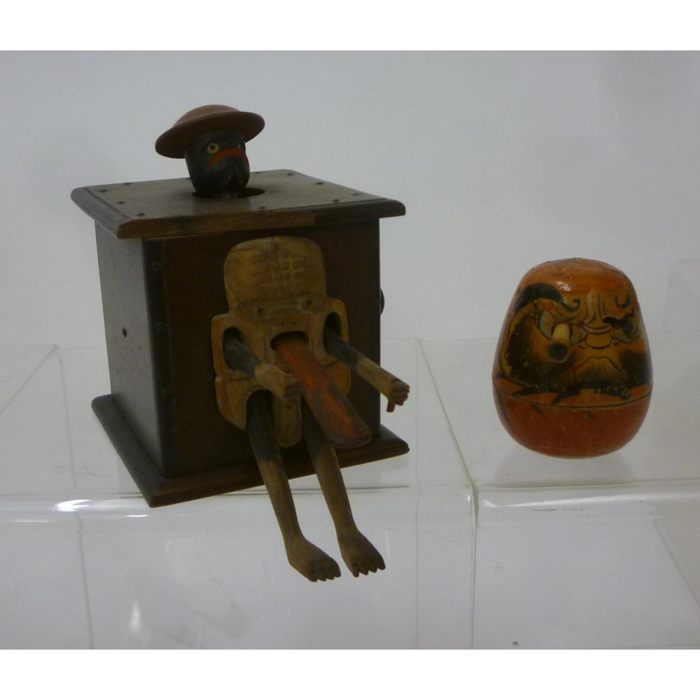 A Japanese Kobi wood box toy with novelty action Image